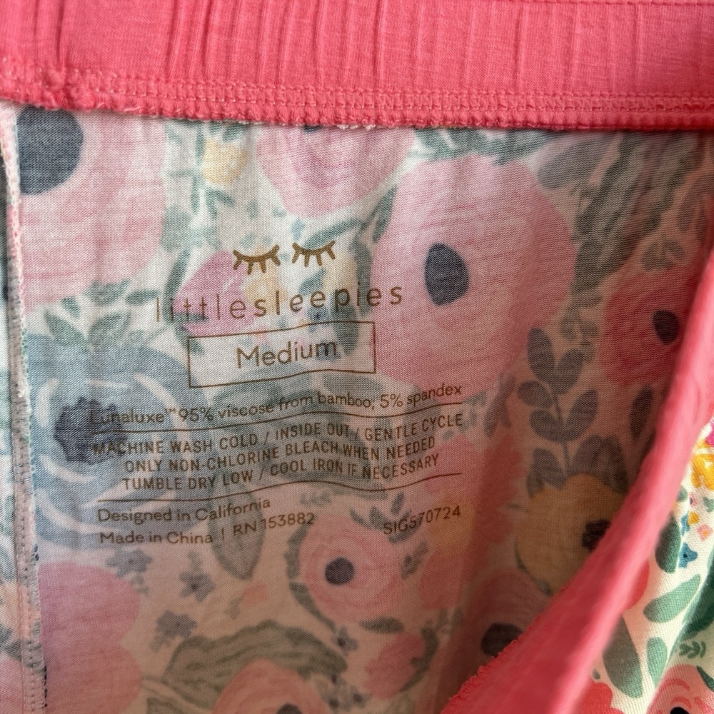 Little Sleepies Secret Garden Pink Floral Pajama Pants Lunaluxe Sz M Bamboo Pjs - Picture 7 of 8